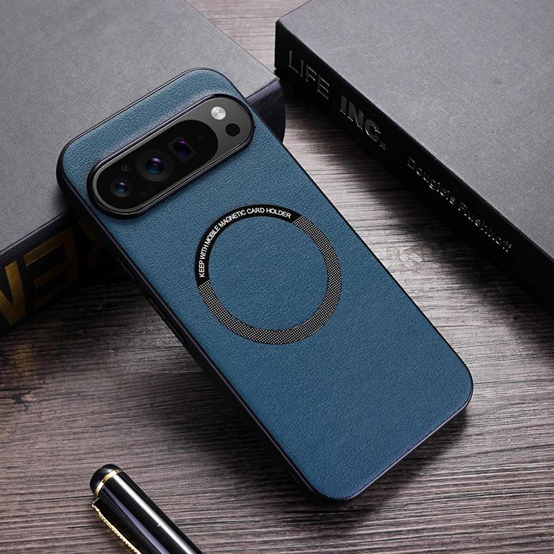 

For Google Pixel 10 Pro XL Magsafe Magnetic Wireless Charging Case for Pixe 9 Pro XL 8 Pro PU Leather Shockproof Soft Cover Google Pixel 7 Pro