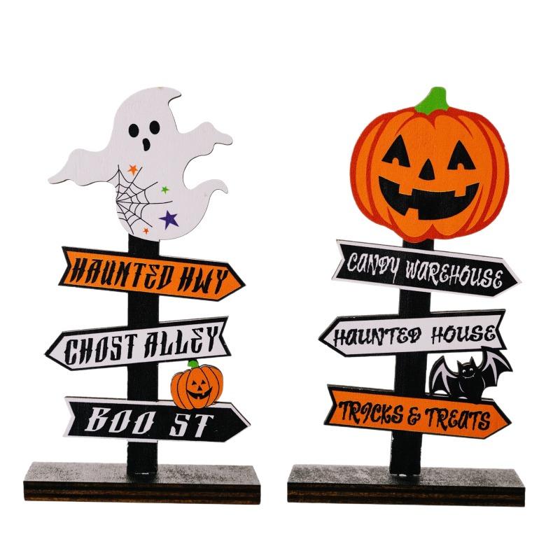 New Ghost Festival Decorations Halloween Pumpkin Alphabet Wooden Ornament Halloween Tree Shape Ghost Table