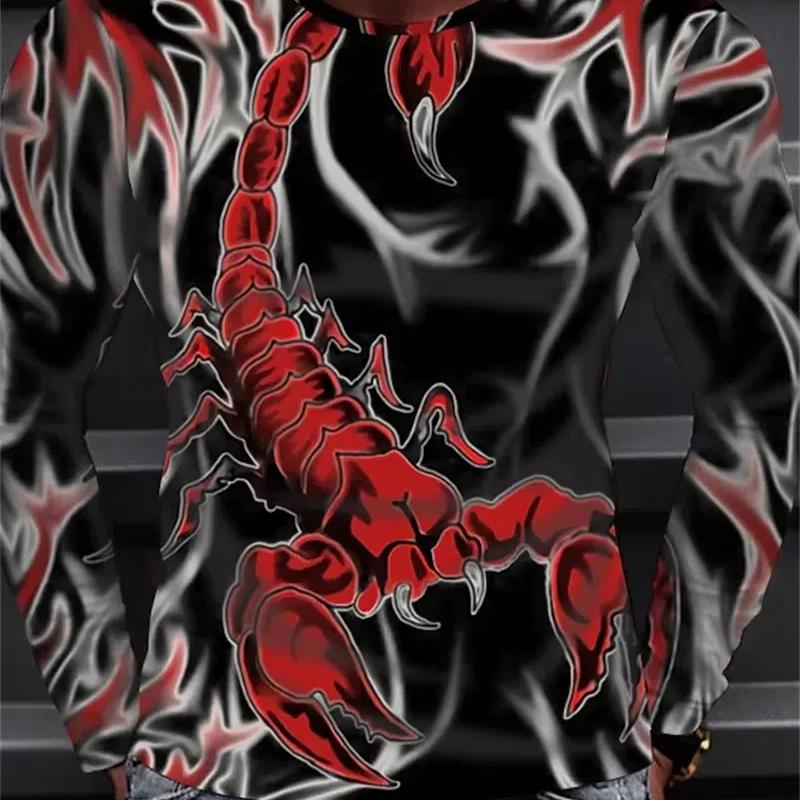 

Футболка с забавным принтом скорпиона для мужчин, модная футболка с 3D-узором животных, свободного покроя, повседневный топ с длинным рукавом и круглым вырезом, летний пуловер M
