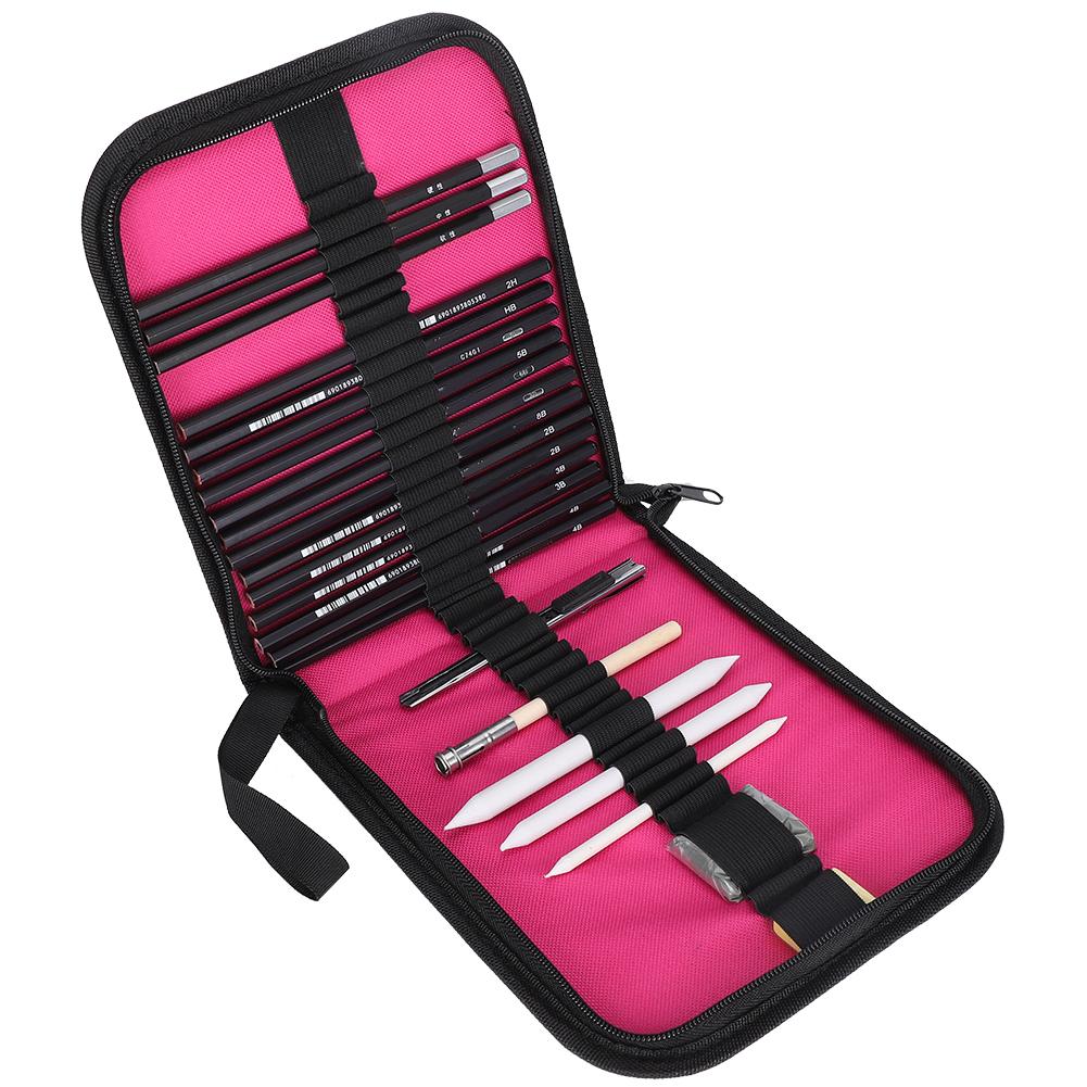 Sketch Pencil Set for Art Students Painting Artist Kit with Eraser Zippered Carrying Case
