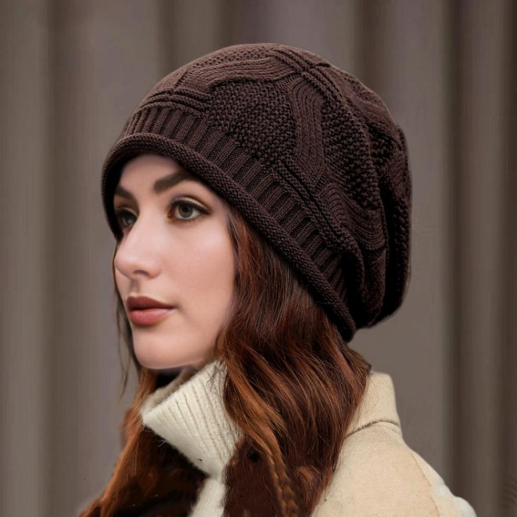 Woolen Hat, Rolled Edge, Knitted Hat, Toe Cap, Ladies', Single-layer, Stacked Hat, Warm Hat