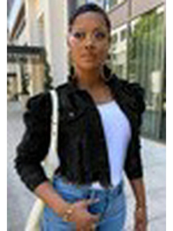 Damen Puffärmel Rissige Jeansjacke