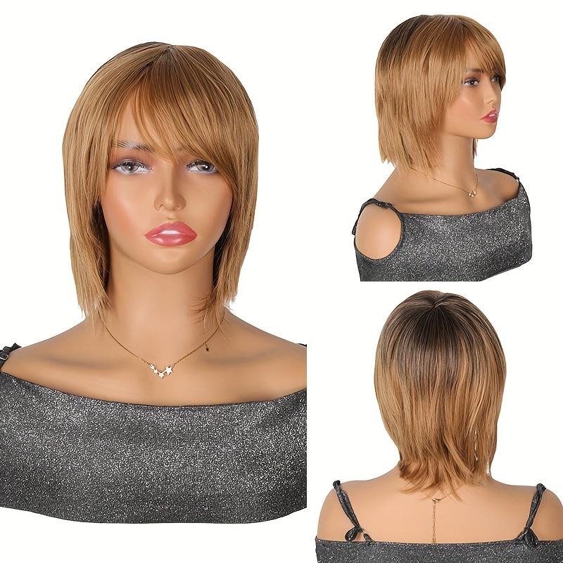 

Женский градиентный золотистый парик-боббо с челкой из синтетических волос, модный комплект, подходит для музыкальных фестивалей, Рождества, повседневной носки 12inch