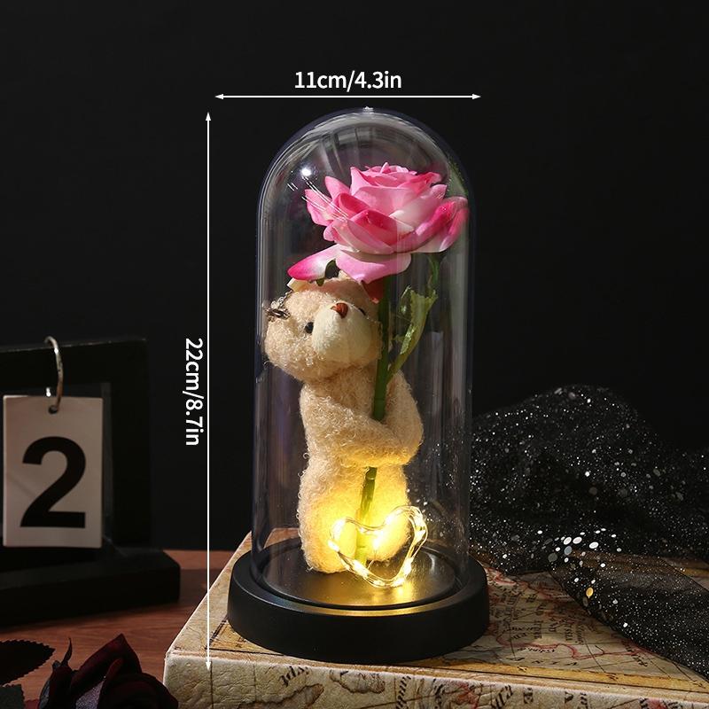 Eternal Rose in Glass Dome Desk Accessorie Artificial Flower Glow LED Roses Flores Eternas Birthday Mother's Day Gift Room Decor