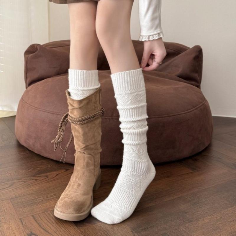 Diamond-patterned Wool Trend Leg Warmers, Slimming and Beautiful Legs, Warm and Thick Knitted Sock Sleeves, Long Tube Style, Paired with Long Boots.