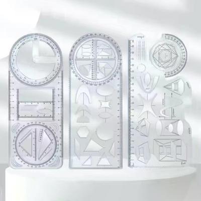 1 Stück Multifunktions-Lineal mit 360 ° beweglichem geometrischem Zeichenlineal für Mathematikstudenten in der Grundschule, tragbar, transparent, 3D, flach