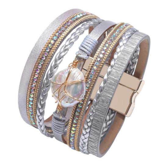 

Women Braided Bracelet Adjustable Design Imitation Pearl Rhinestones Decor Secure Closure Wristband Wrist Accessory срібний
