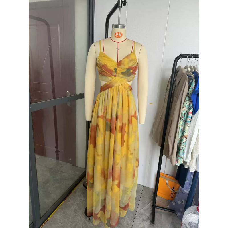 Polyester Floral Maxi Dress With Vneck Sleeveless For Summer Vacation