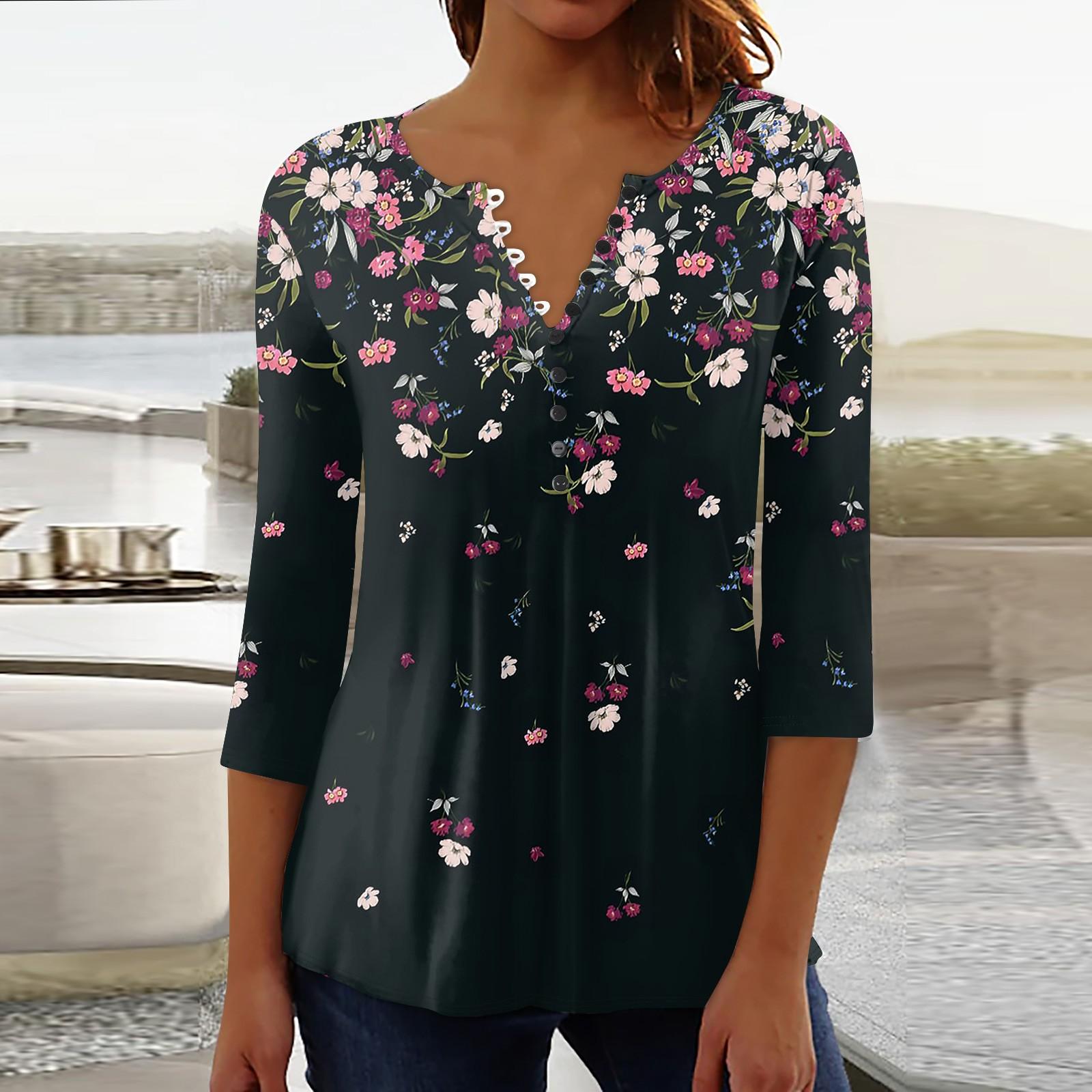 

Женская верхняя свободная футболка с рукавом семь четвертей на пуговицах L