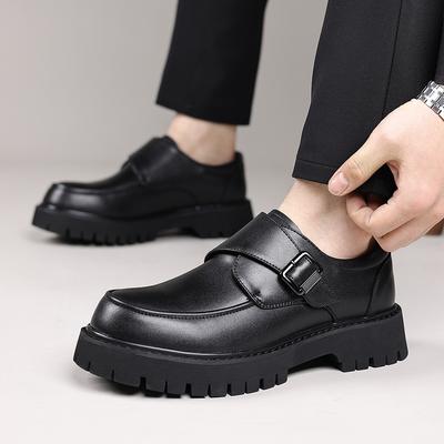 Large Size Men's Shoes Thick-Soled Height-Increasing Leather Shoes Fashionable Buckle Leather Shoes Suit-Style Round-Toe Shoes Comfortable Shoes
