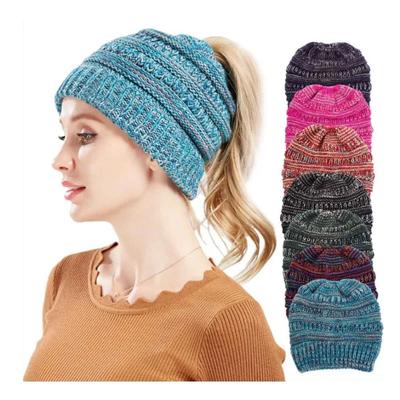 1pcs Knitted Wool Hat Ponytail Women Fashion Hooded Thick Beanies Cap Winter Warm Woolen Hats Designer Kpop Personality Bonnet Hat