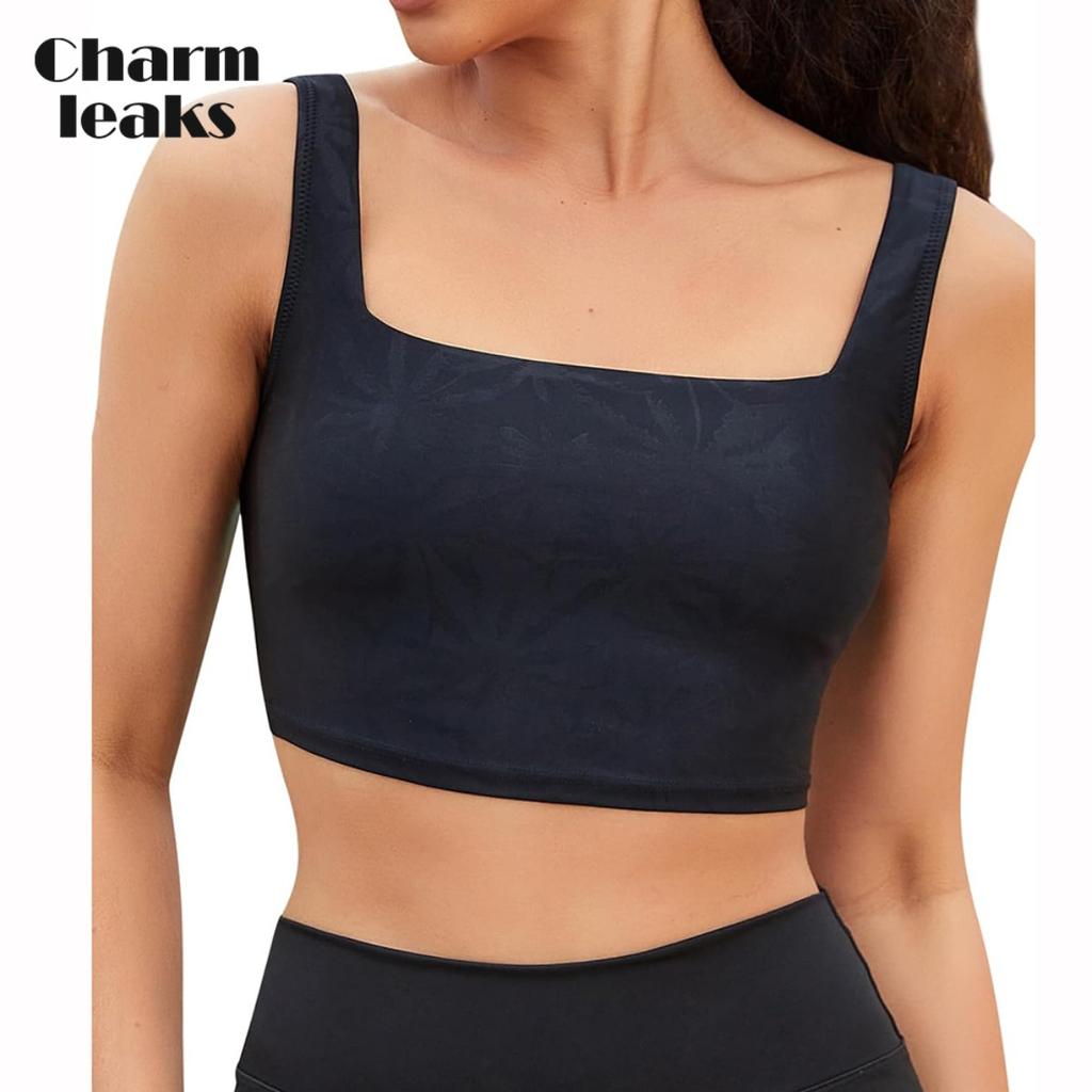 Charmleaks Top Bikini da Donna Scollo Squadrato Top da Nuoto Asciugatura Rapida UPF 50+ Imbottito Solo Top Costume da Bagno