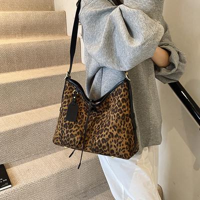 Faux Suede Crossbody Travel Bag for Women Large Capacity Standard Leopard Retro Bag Simple Shoulder Bag Versatile Trendy