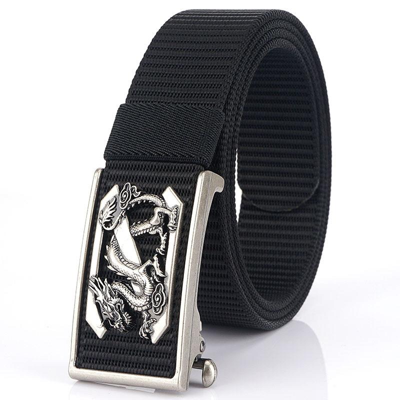 New Men'S Commuting Belt With Automatic Buckle Nylon Waistband, Outdoor Leisure Versatile Double-Layer Thick Belt