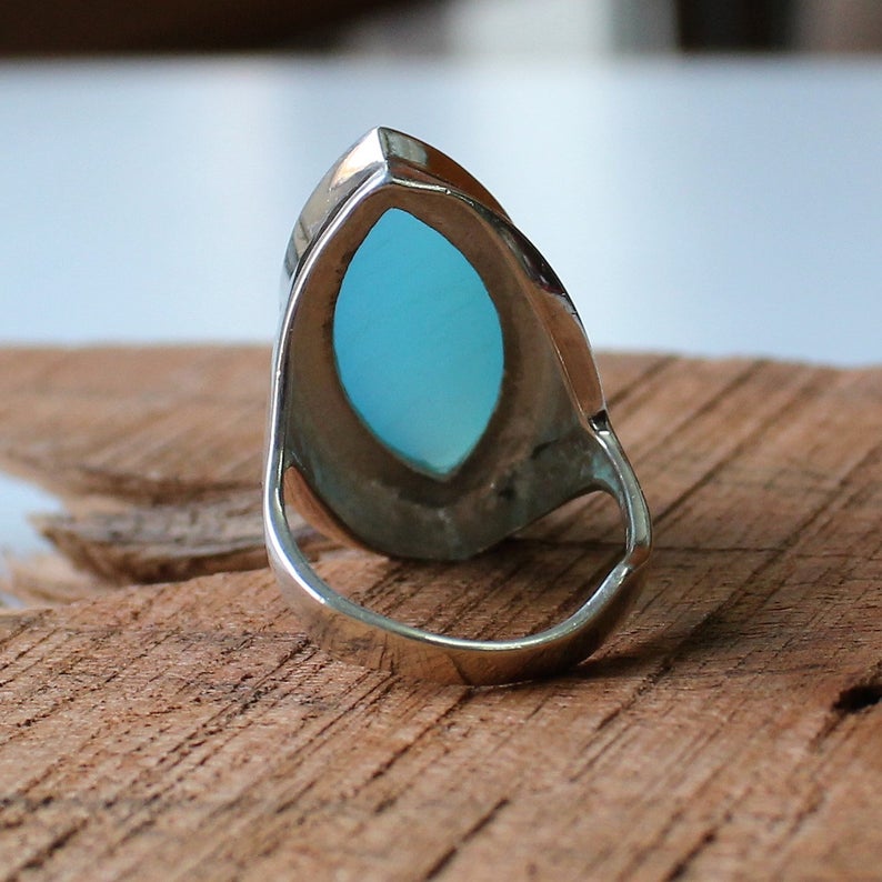Bague Calcédoine Bleue, Bague en Argent Sterling 925, Bague Pierre Précieuse Faite Main, Bague Pierre de Naissance de Mars, Bague Empilable, Bague Quotidienne, Cadeau Pour Elle,