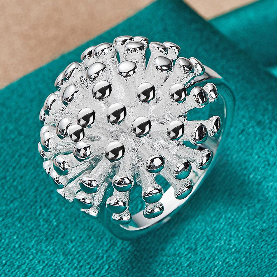925 Sterling Silver Round Coral 5 6 7 8 9 10 Ring Charm Fashion Jewelry