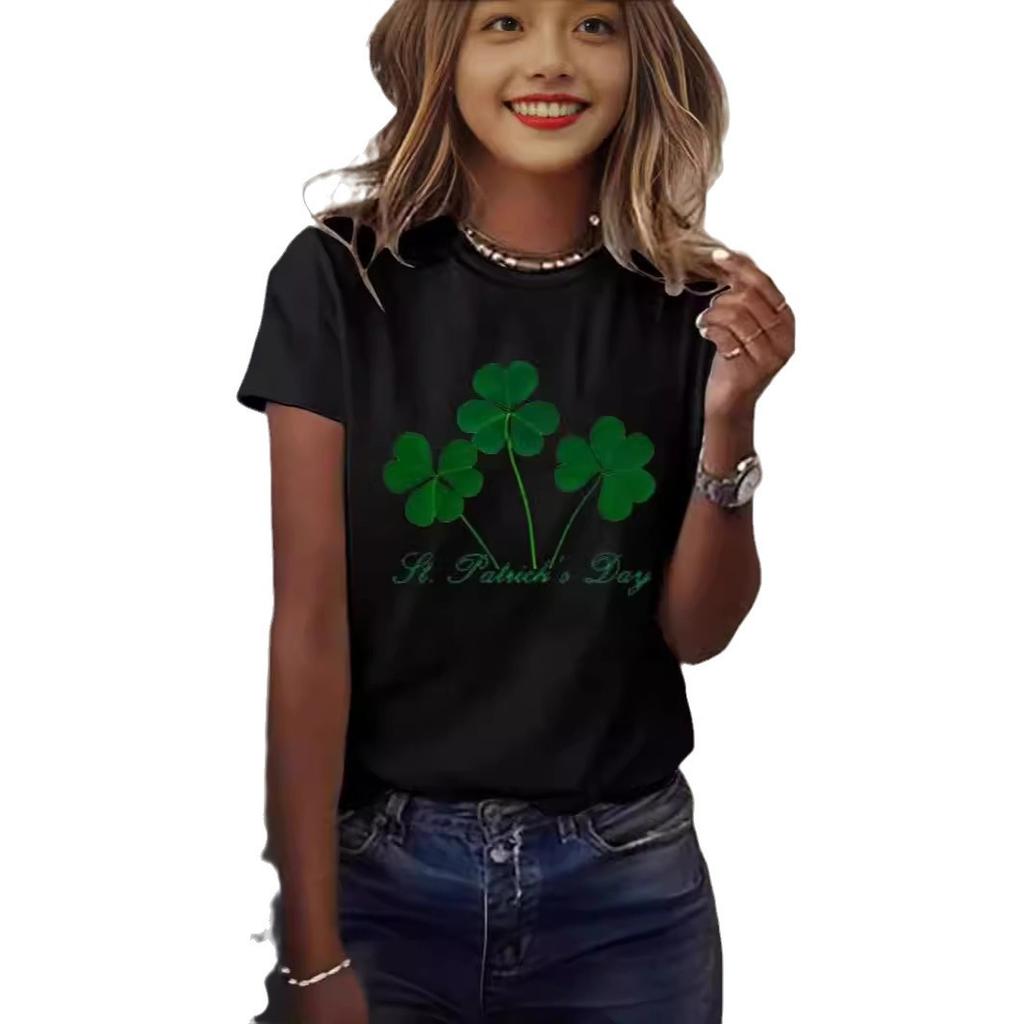 Sommertopp med rund hals og trykk, moderne, avslappet, søt, kortermet, t-skjorte for kvinner i ren bomull