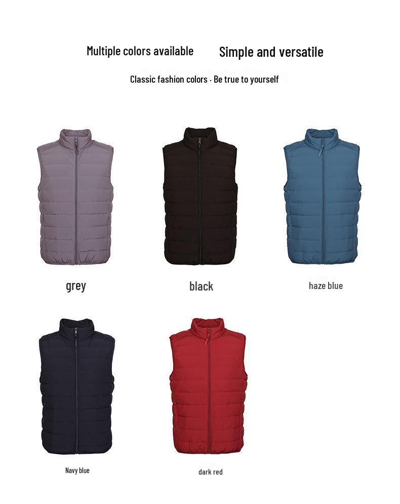 2024 Men's Lightweight Down Vest - Casual Sleeveless, Short Stand Collar, Plus Size Autumn/Winter Outerwear