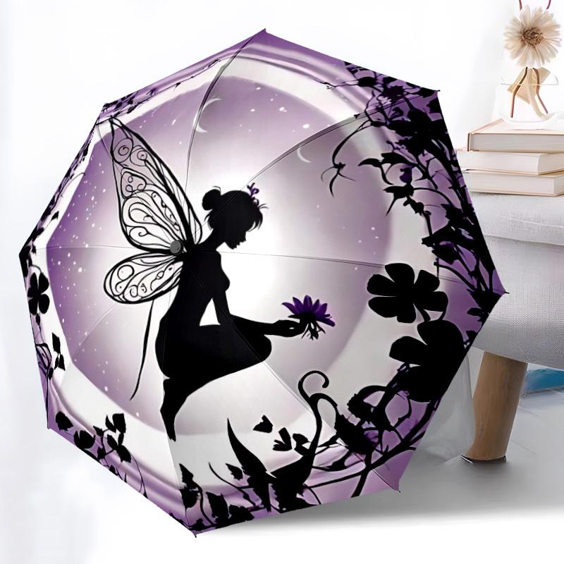 1pc Fairy Garden Automatic Folding Umbrella - Compact 8-Rib Design, Durable Plastic & Iron, Lightweight for Outdoor Daily Use245