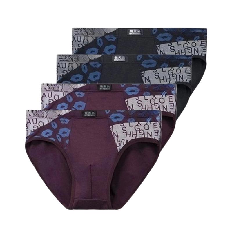 4 Stück Herren Modal Slips Mittelhoch Bedruckte Unterwäsche Atmungsaktiv Weich Männliche Dreieckslips Für Jugendliche Tägliches Tragen L XL XXL 3XL 4XL 5XL