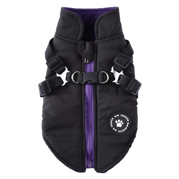Durable Cotton Dog Jacket with Harness and Leash - Cold-Resistant Pet Outerwear 