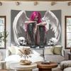 Pink Hair Angel With White Wings Skulls Tattooed Woman Wall Tapestry Gothic Art Decor Dark Aesthetic Home Interior Design