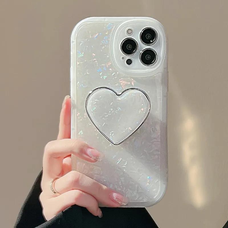 Glitter Dream Shell Pattern Love Heart Holder Case For iPhone 16 15 14 13 12 11 Pro Max 7 8 Plus XS X XR Mini Soft Bumper Cover