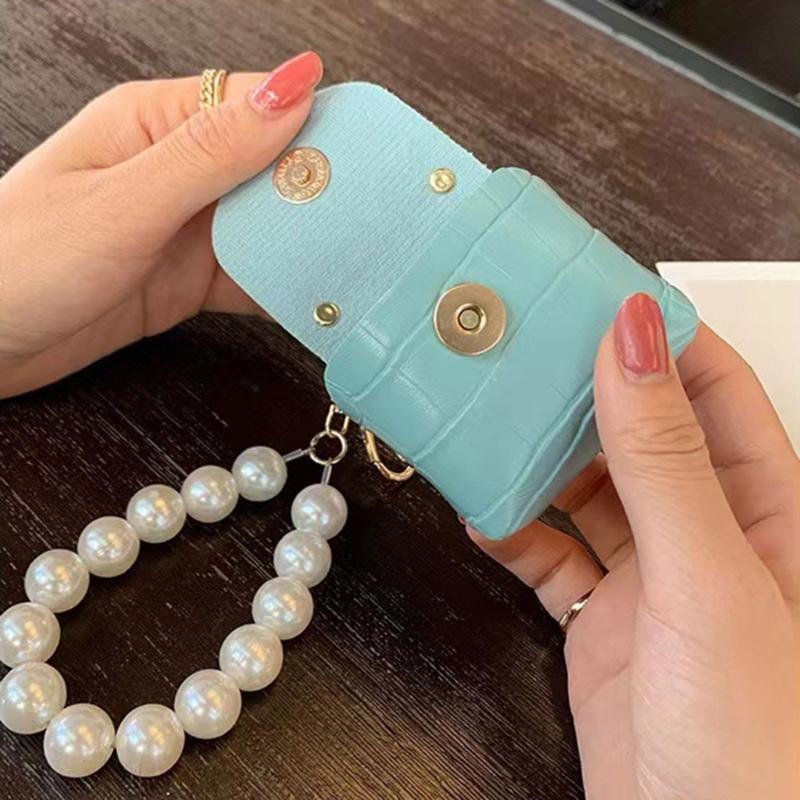Elegant Pearls Bag Pendant Keychain Decoration Hand Making Earphone Storage Accessory Keys Jewelry Mini Leathers Bags