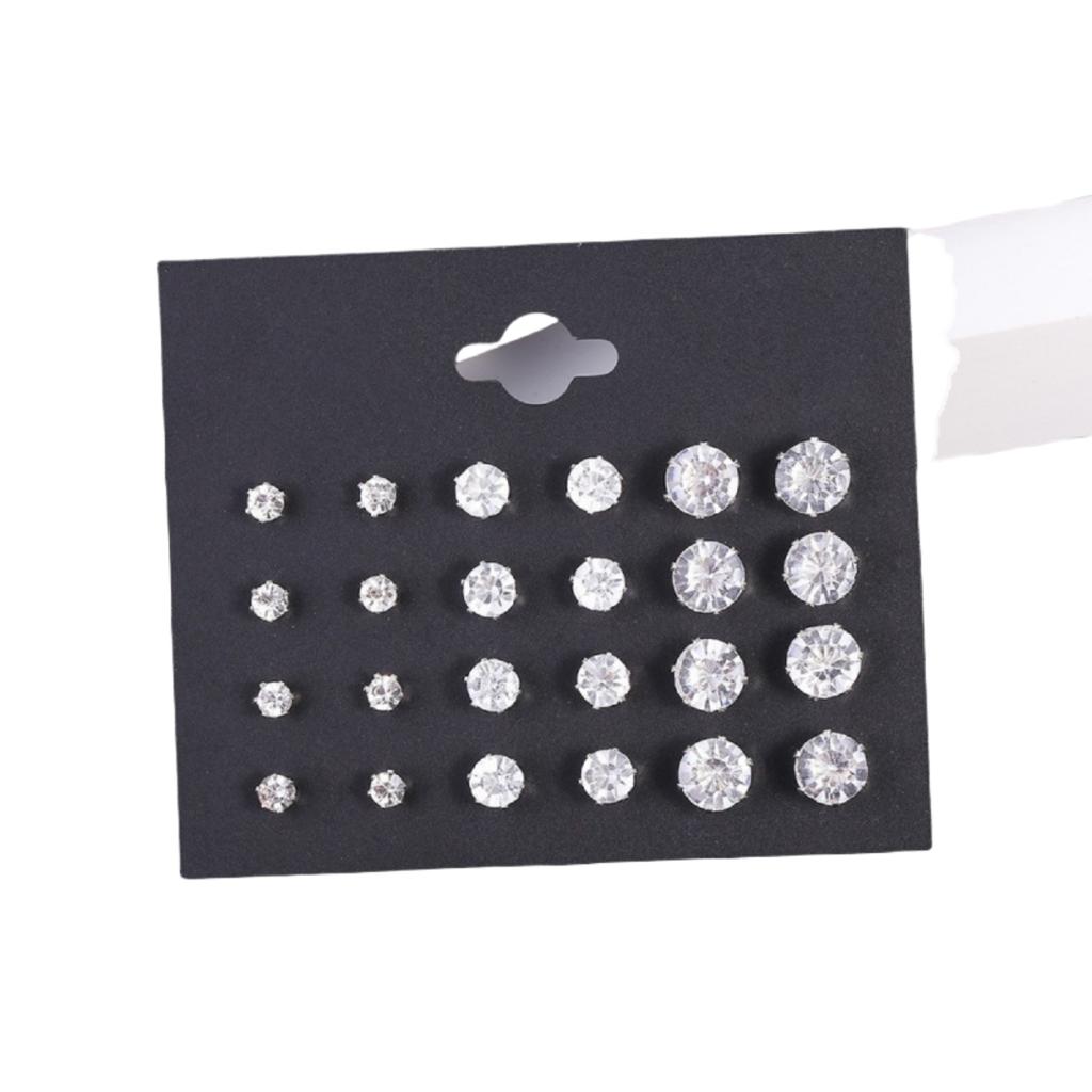 12 Pair/Pack White Shiny Wedding Stud Earrings Set For Women Men imitation Crystal Jewelry Accessories Jewelry Earrings
