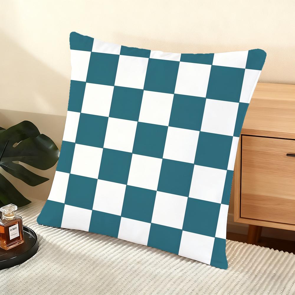 Artistic Elegant Plaid Prints Cushion Cover Silky Short Plush Home Sofa Cushion Cover - Invisible Zipper Home Decoration