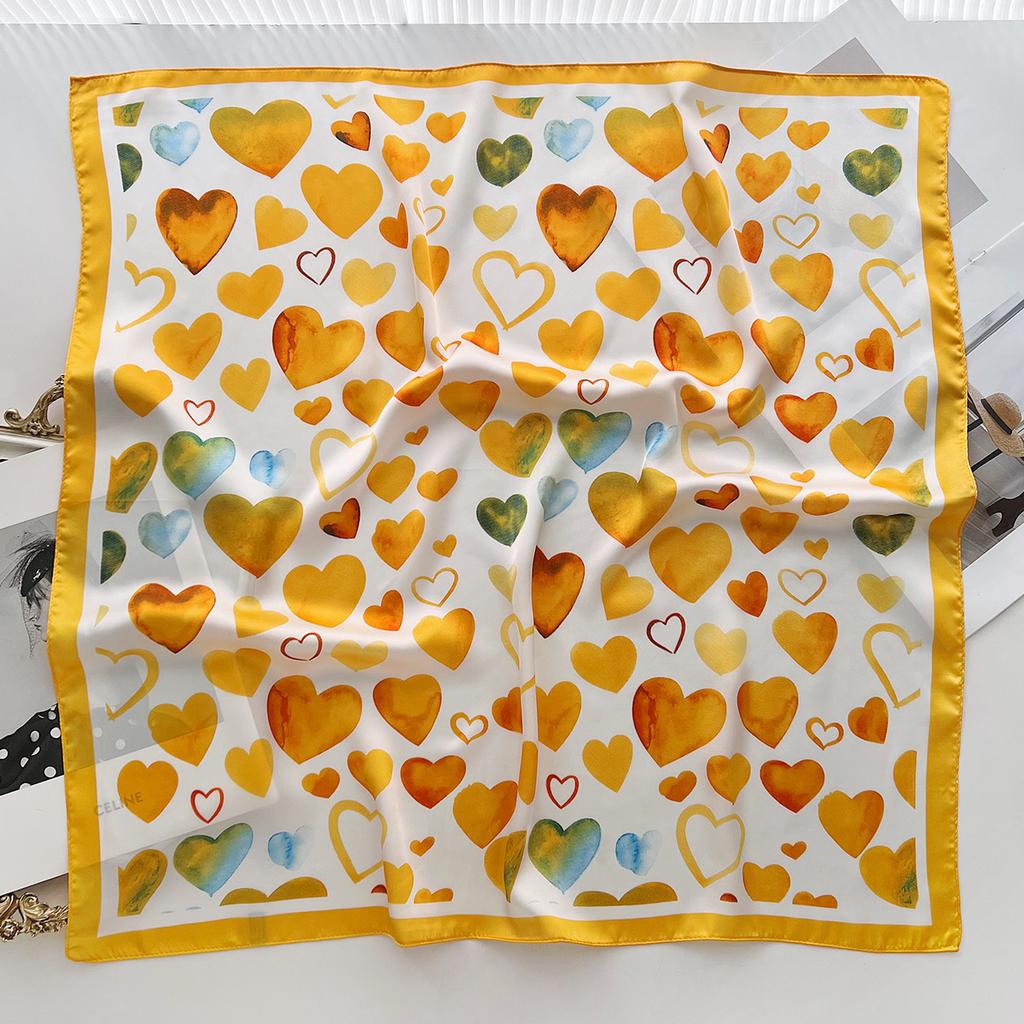 Love Printing Simulation Silk Scarf Women'S Summer 70Cm Premium Foreign Style Square Scarf Decorative Shawl