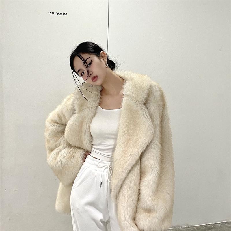 

Осенне-зимнее теплое пальто из искусственного лисьего меха с травой для женщин, свободное и удобное пальто средней длины с большим лацканом, меховое пальто с воротником XL