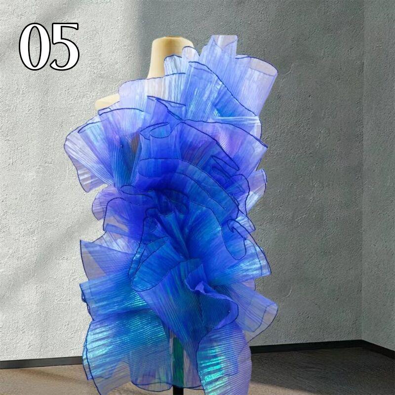 Metallisch Plissiertes Rüschenkantenband Mesh-Stoff Laser-Organza Transparenter Stoff für DIY Nähen Bühnenkleidbesatz Handwerk