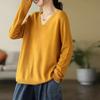 Top for Women Autumn Winter Large Size Loose Long Sleeve Knit Pullover V-Neck Loose-Fit Sweaters Top