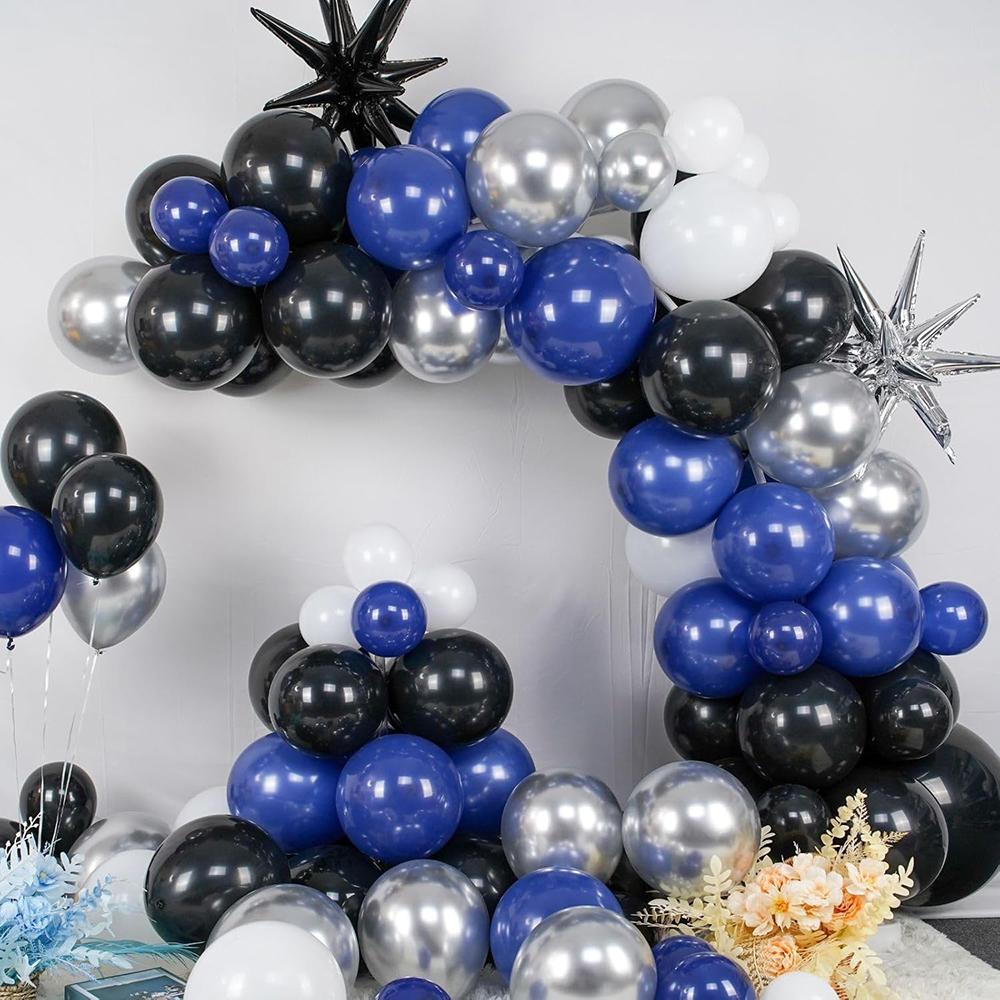 Blue Theme Balloon Kit Arch Royal Blue Black White Silver Balloons Garland Exploding Star Foil Globos Birthday Party Decoration
