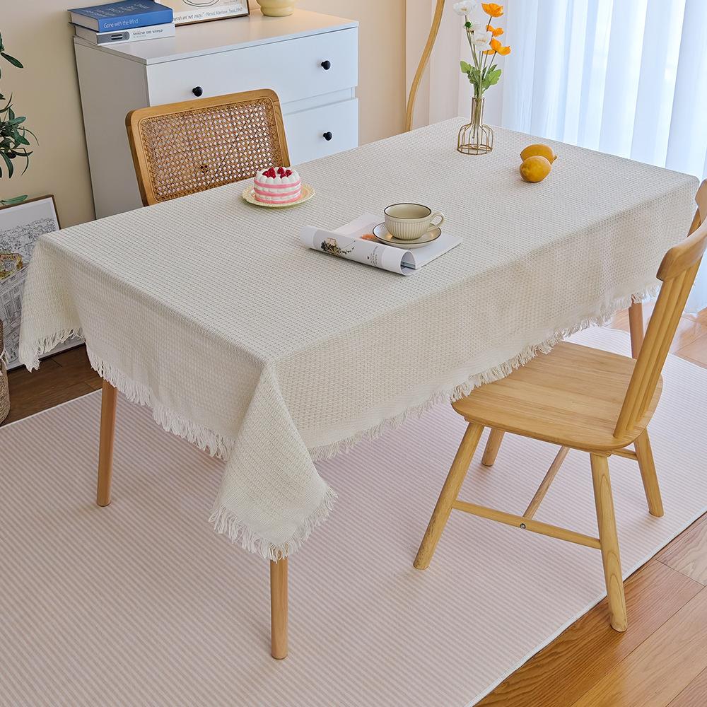 Waffle tablecloth cotton yarn fringed small fresh atmosphere decorative cloth dining table fabric tablecloth coffee table tablecloth 90x90