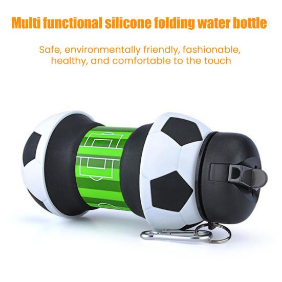 Collapsible Silicone Ball Water Bottle, 550ml Foldable Football Bottle with Climbing Buckle, Leak Proof Spill Resistant Outdoor Sports Travel Bottle