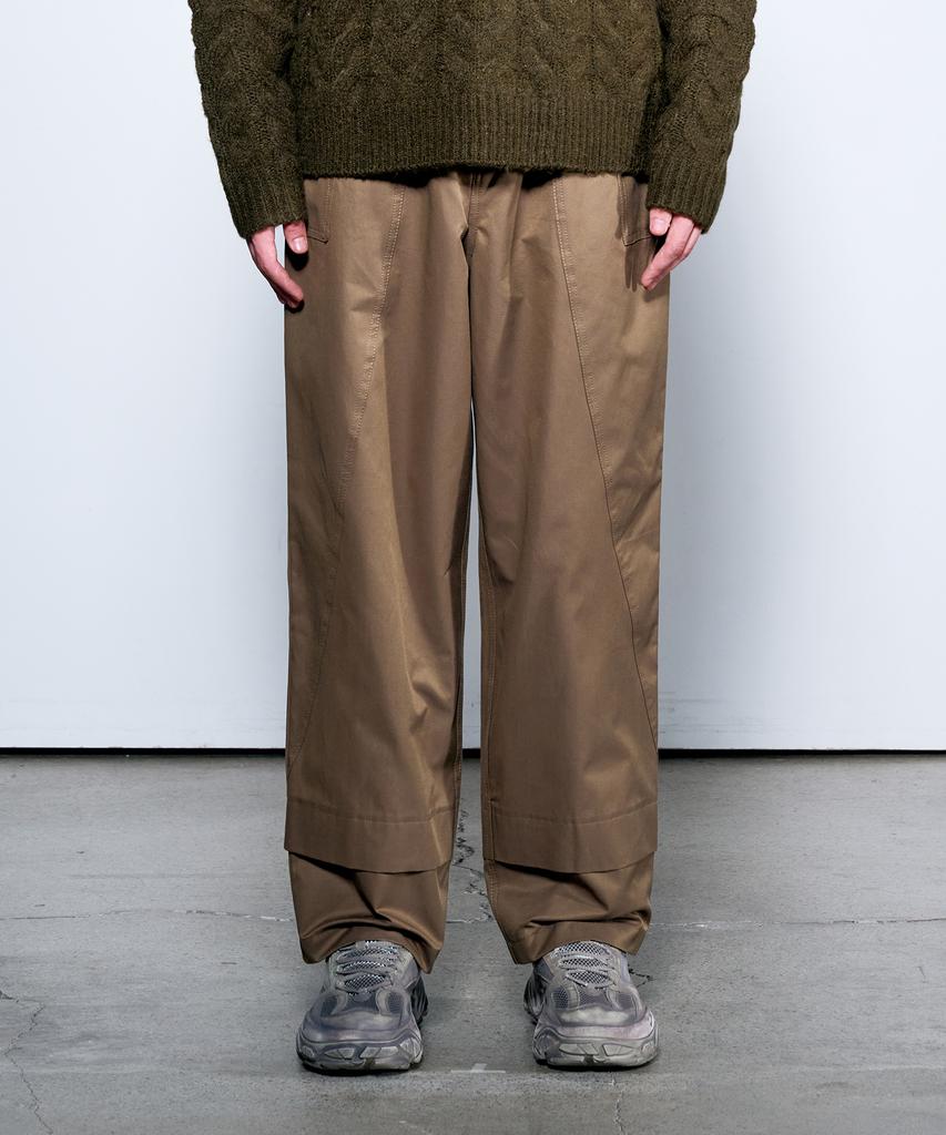 ZENSAI Curved Line Wide Pocket Pants Brown