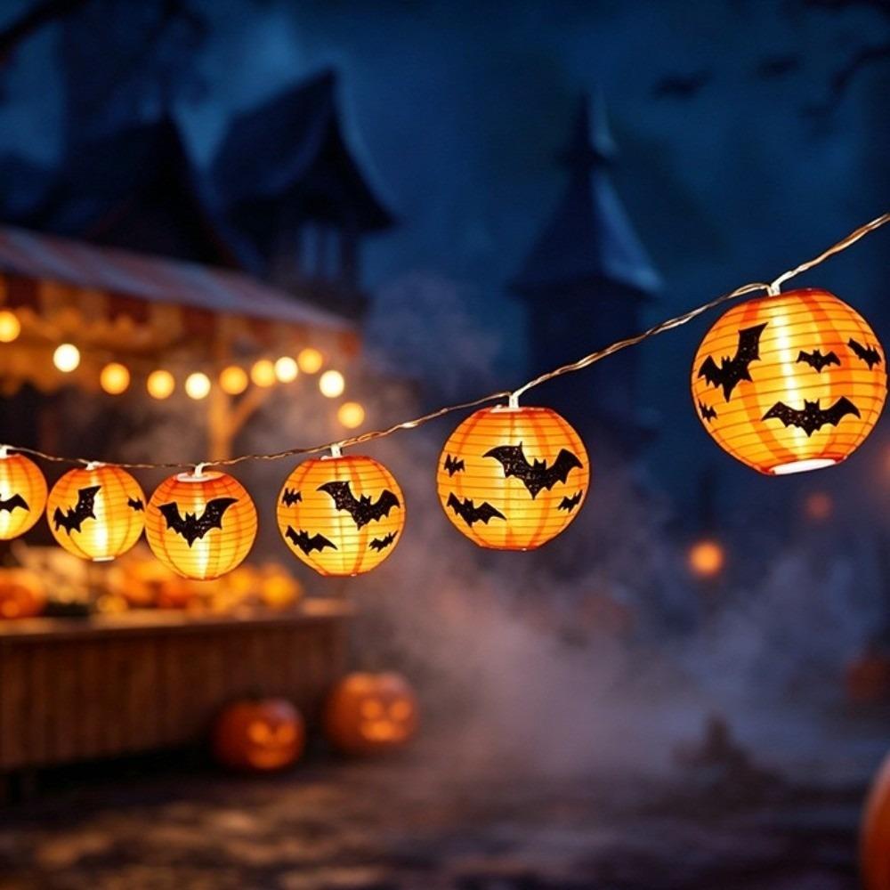 Luminous Halloween Pumpkin Lantern String Hanging Halloween Spider Lights Haunted House