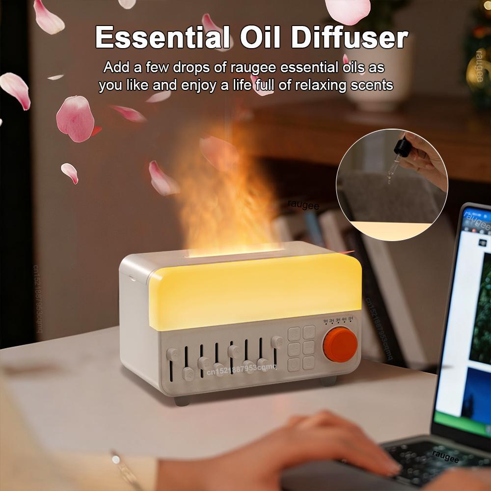 Flammenbefeuchter, Aromadiffusor für Zuhause, Duftdiffusor mit weißem Rauschen, farbenfrohe Nachtlampe