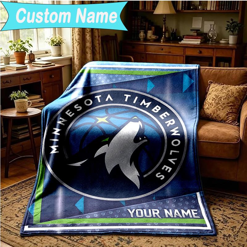 1PC Custom Name Blanket Timberwolves Logo Flannel blankets Patterns Throw Blanket All-Season Soft Gift for Couch, Bed, Camping, Birthday gifts