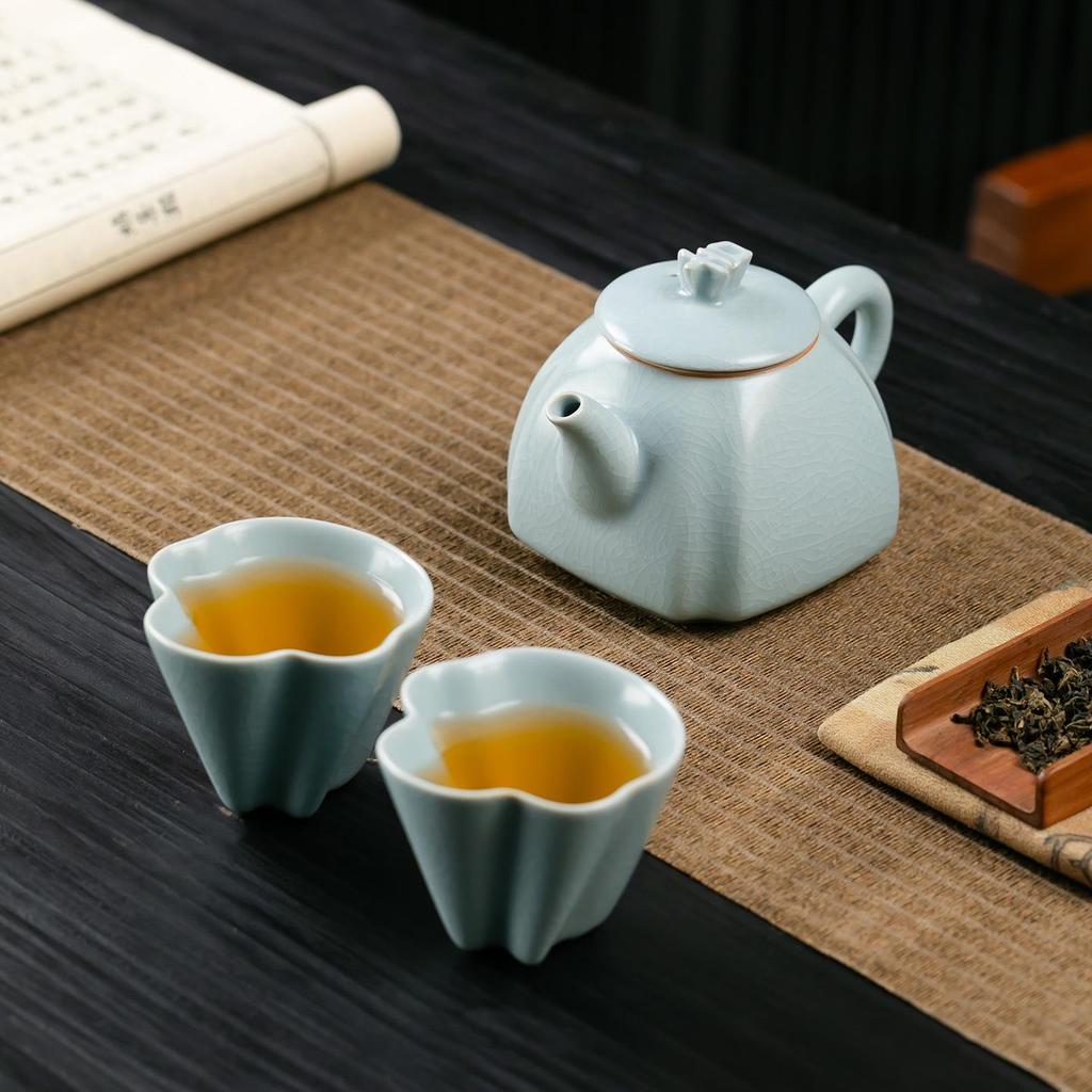 Ru Porcelain Crackle Teapot: Cultivable Retro Ceramic Kung Fu Tea Set In Creative Gift Box
