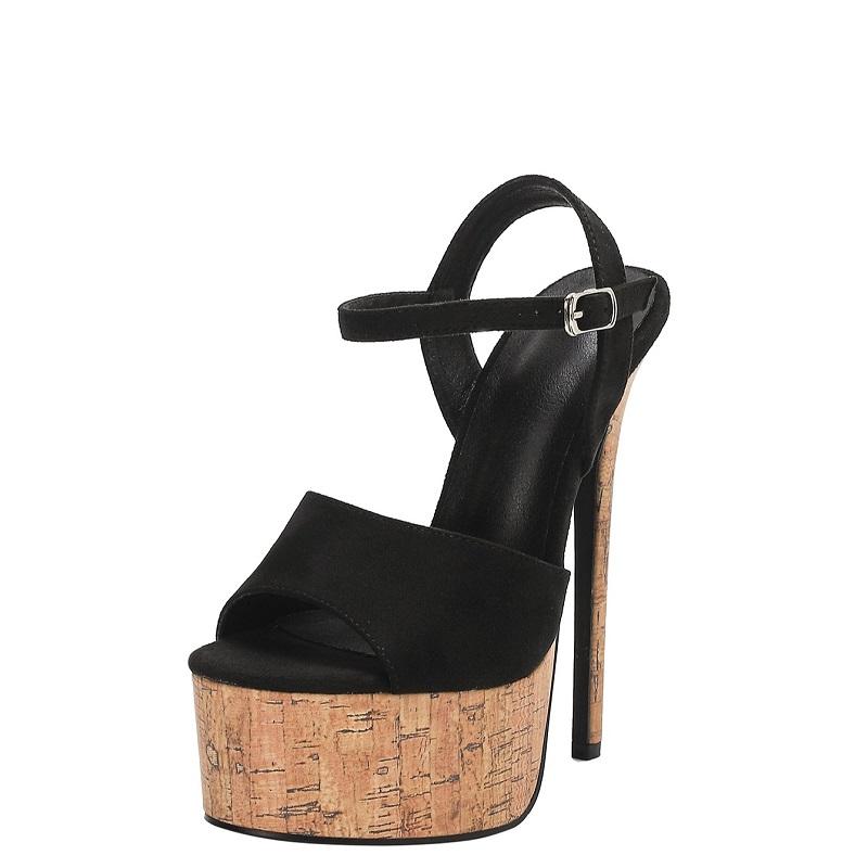 Mode Street Style Plateforme Bout Ouvert Bride à Boucle Grain de Bois Fines Talons Hauts Sandales pour Femmes Chaussures de Soirée