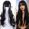 Ladies Black Long Hair Bangs Big Wave Wig Synthetic Hair Personality High Temperature Resistance