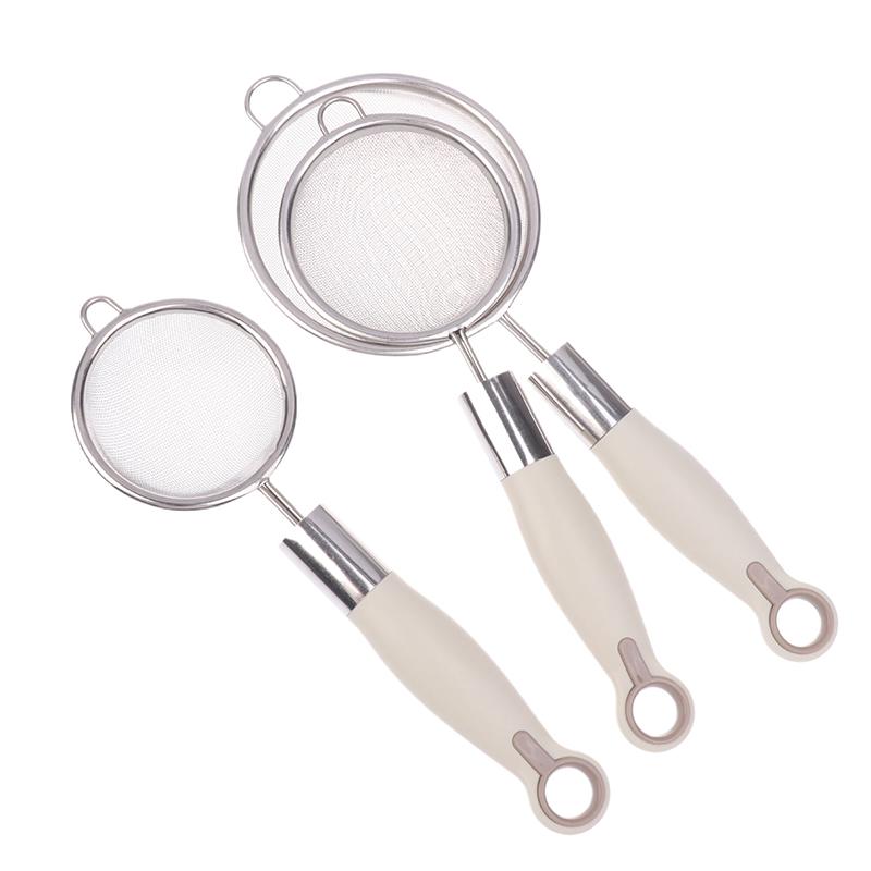 1/3 Stück Feines Mehl-Sieb 304 Edelstahl-Sieb Saft Sojamilch-Filter Kunststoffgriff Öl-Sieb Löffel Küchenutensilien
