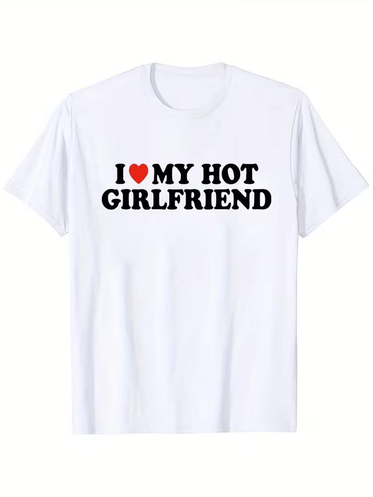 Couple Outfit TShirts I Love My BoyfriendGirlfriend Print Short Sleeve Round Neck Casual Tops Gift For Lovers Daily Wear