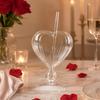 Yousheng Creative Heart-shaped Goblet with Straw, Personalized Glass Wine Juice Cup, Love Heart Stemware for Champagne Martini, Wedding