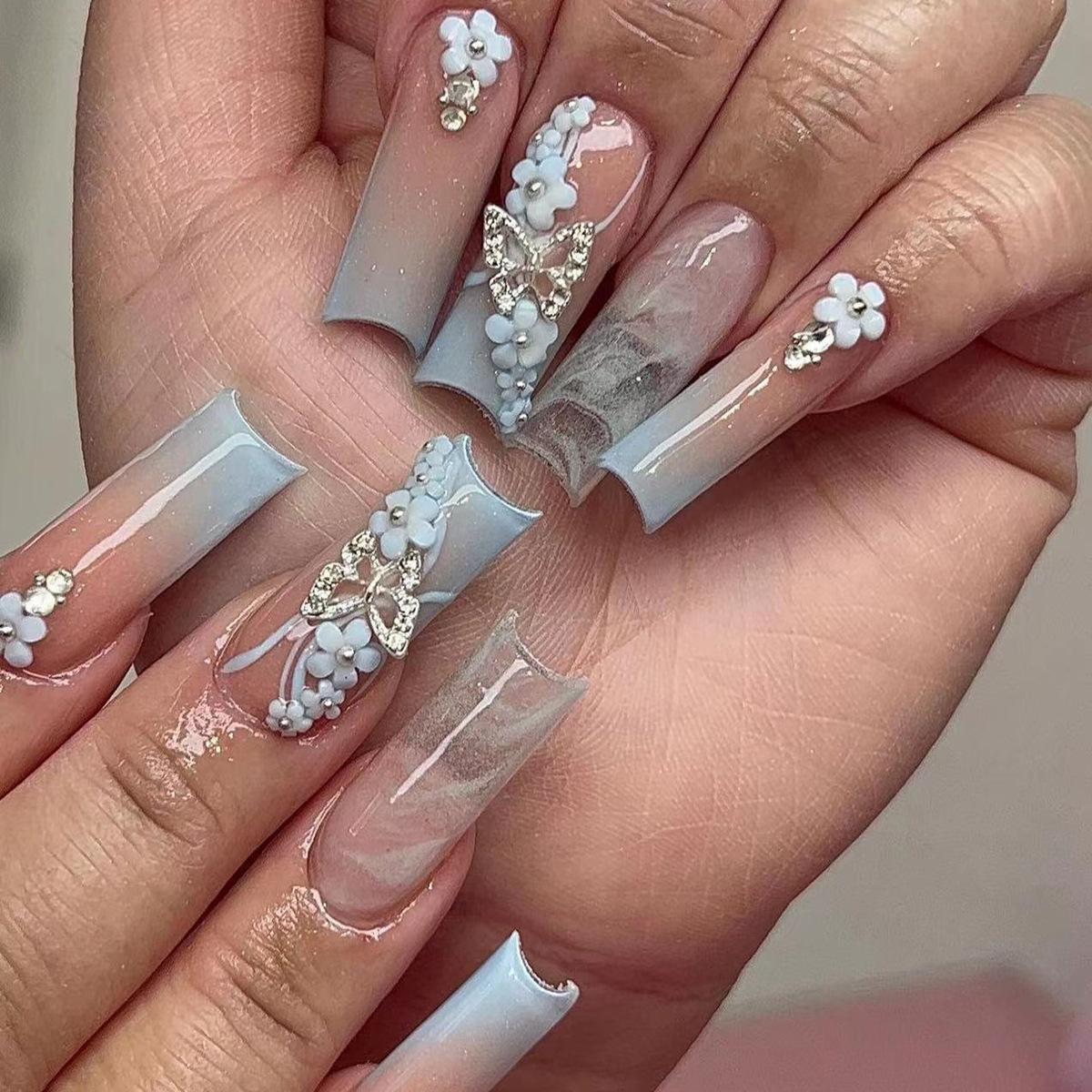 Nail art wear nail piece gradual change fake nail nail nail sticker nail piece butterfly flower wear nail
