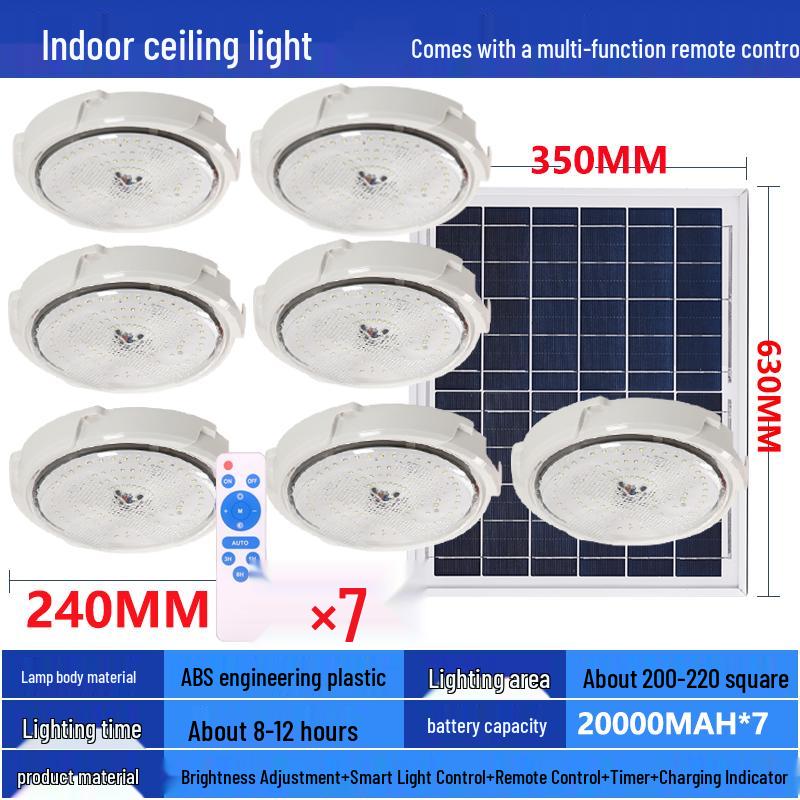 LED Solar Ceiling Light for Bedrooms, Living Rooms, Indoor and Courtyard Spaces - One-to-Two/Three/Four/Five/Seven Light Options