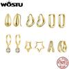 WOSTU 925 Silver Gold Wedding Hoop Earrings Women Simple Star Geometric Earring Drop Ear Studs Engagement Pendiente